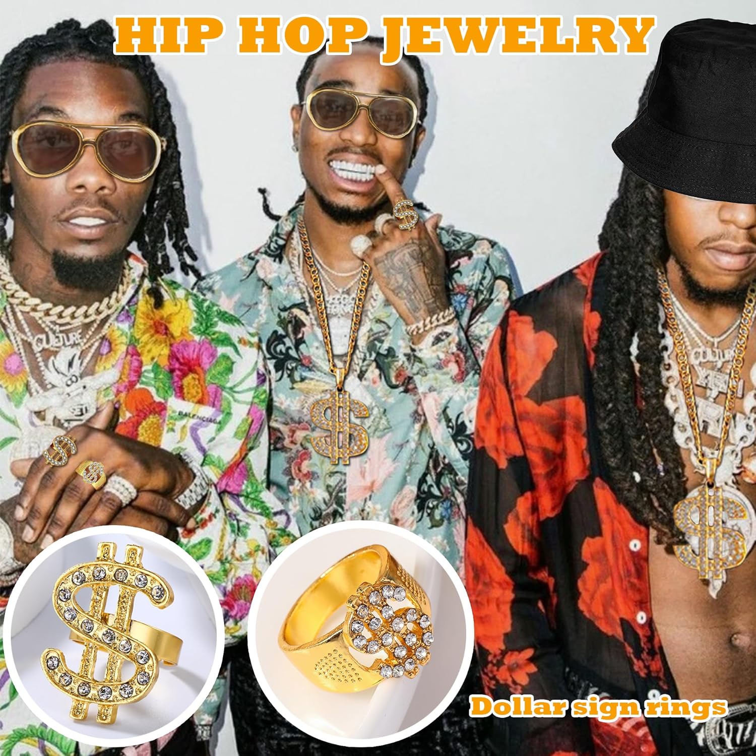 90s Hip Hop 80s Costumes Kit for Men Rapper Party Outfits Accessories