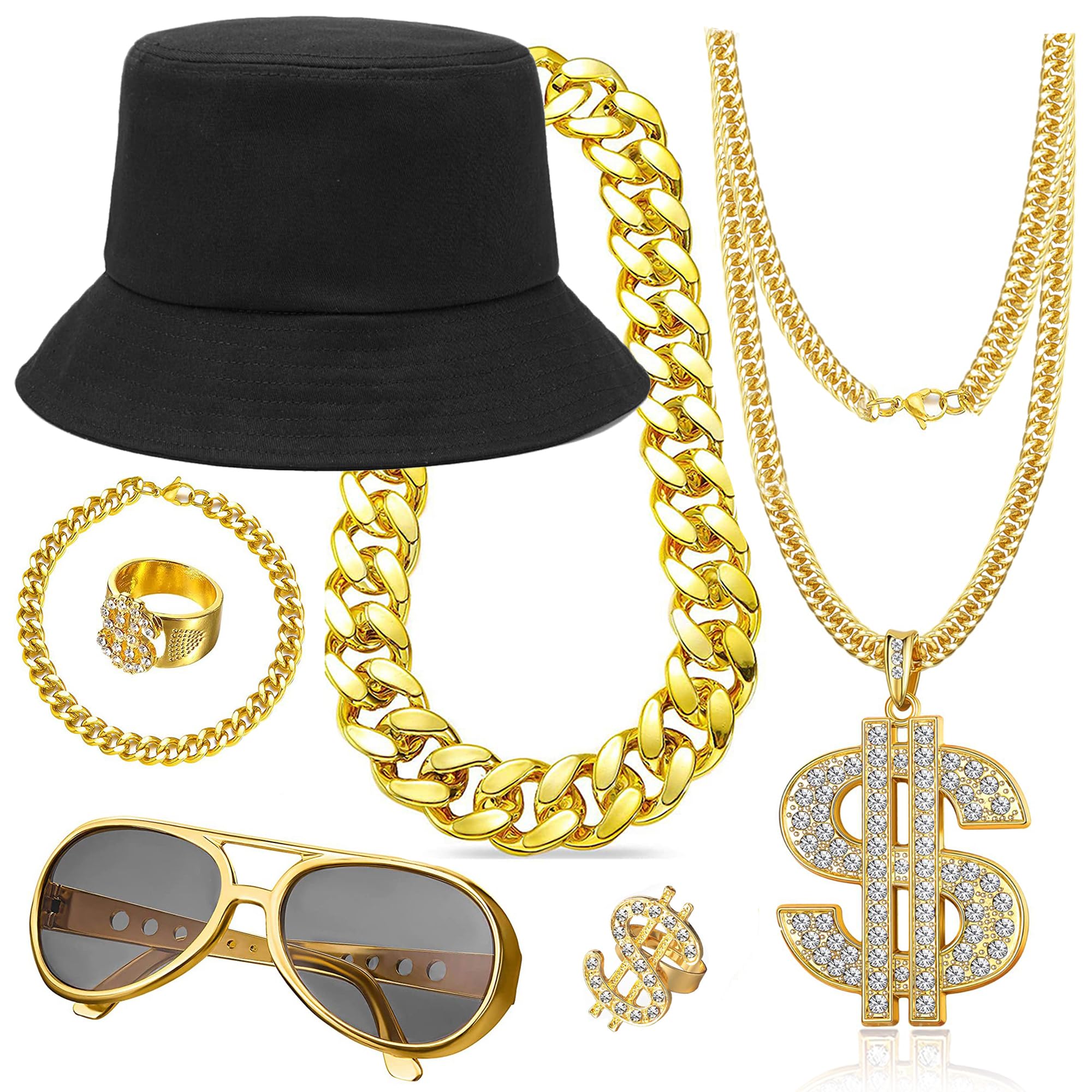 90s Hip Hop 80s Costumes Kit for Men Rapper Party Outfits Accessories